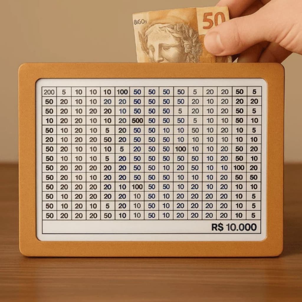 Cofre Desafio 5Mil/10Mil/20Mil Caixa de Dinheiro /MDF / Método Japonês / Poupança / Depósitos