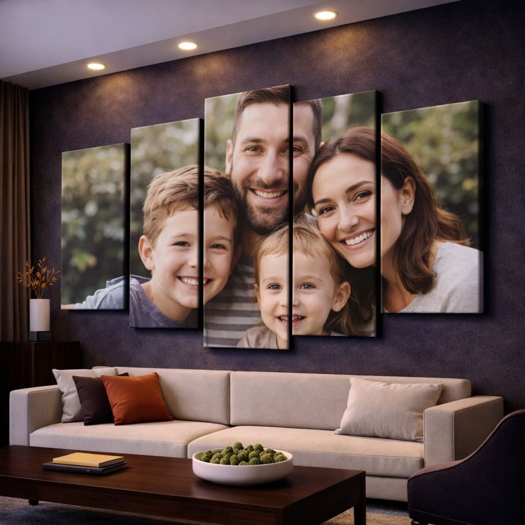 Kit 5 Quadros Decorativos Personalizado Com Sua Foto Mosaico Sala Quarto Escritório