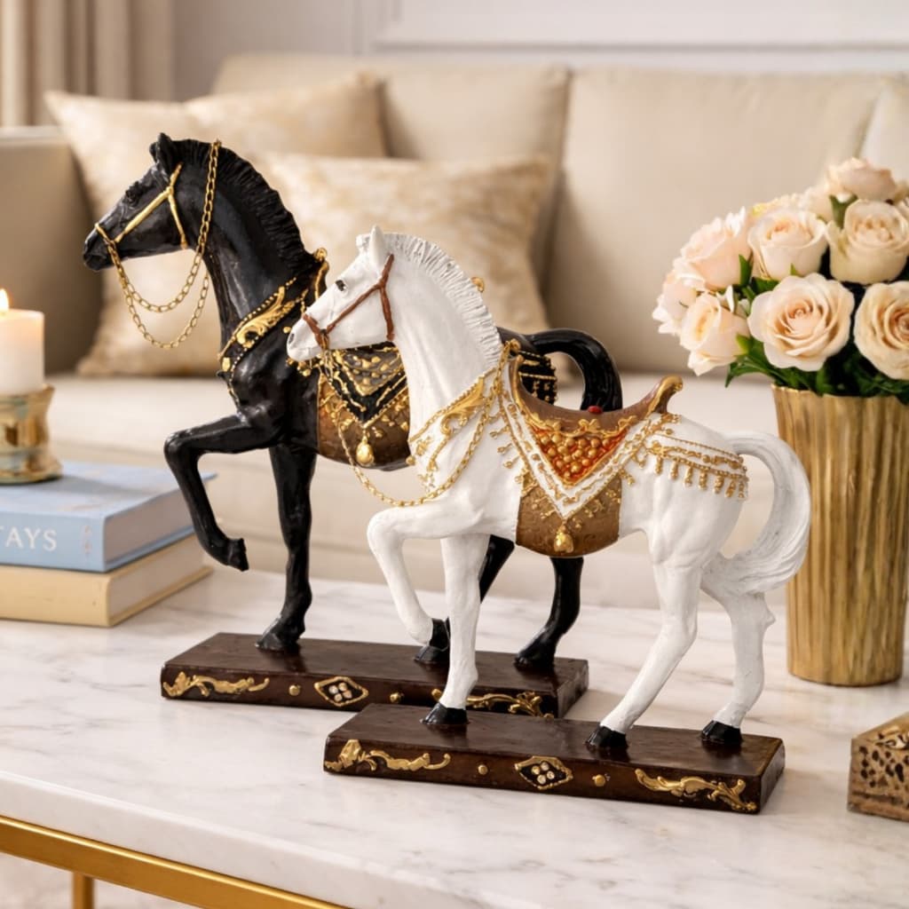 Estatueta Cavalo Marchador Na Base Com Cela Estatua Decorativa 19cm