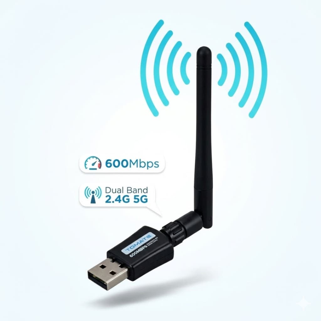 Adaptador WiFi USB 600Mbps Dual Band 2.4G 5G Antena 5dBi Receptor Wireless PC Notebook Sinal Forte