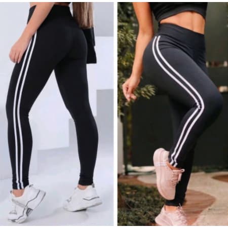 Calça Leg Listras Laterais Legging Suplex Feminina Cintura Alta Academia Fitness