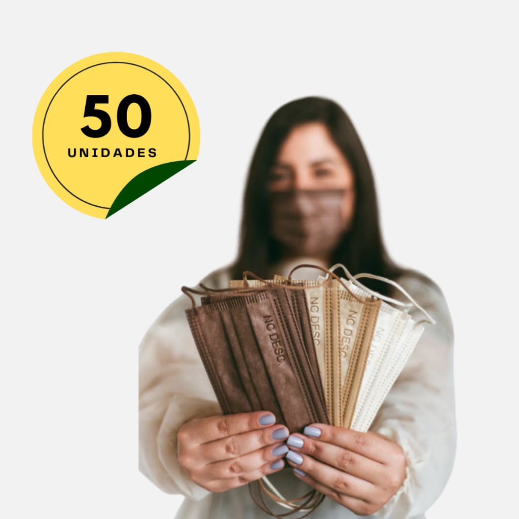 Caixa 50 Unidades Máscara Tripla Camada Proteção Individual Descartável Cores Neutras Sortidas