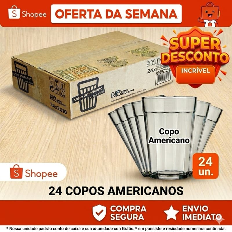 Copo Americano 24 Peças Bar Restaurante Boteco Cerveja Vidro 190ML