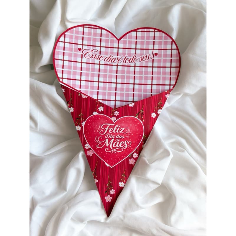 Caixa Buquê Cone Coração |Dia Das Mães- Embalagem para Bombons - Presente Mãe, Lembrança