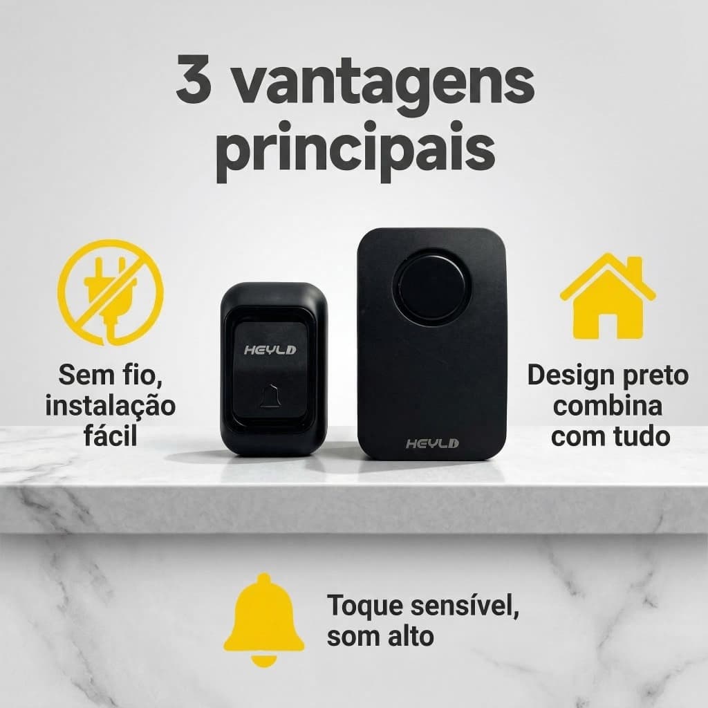 Campainha Sem Fio Bivolt IP55 Alto Volume | Tom/Volume Ajustável | Fácil Instalação