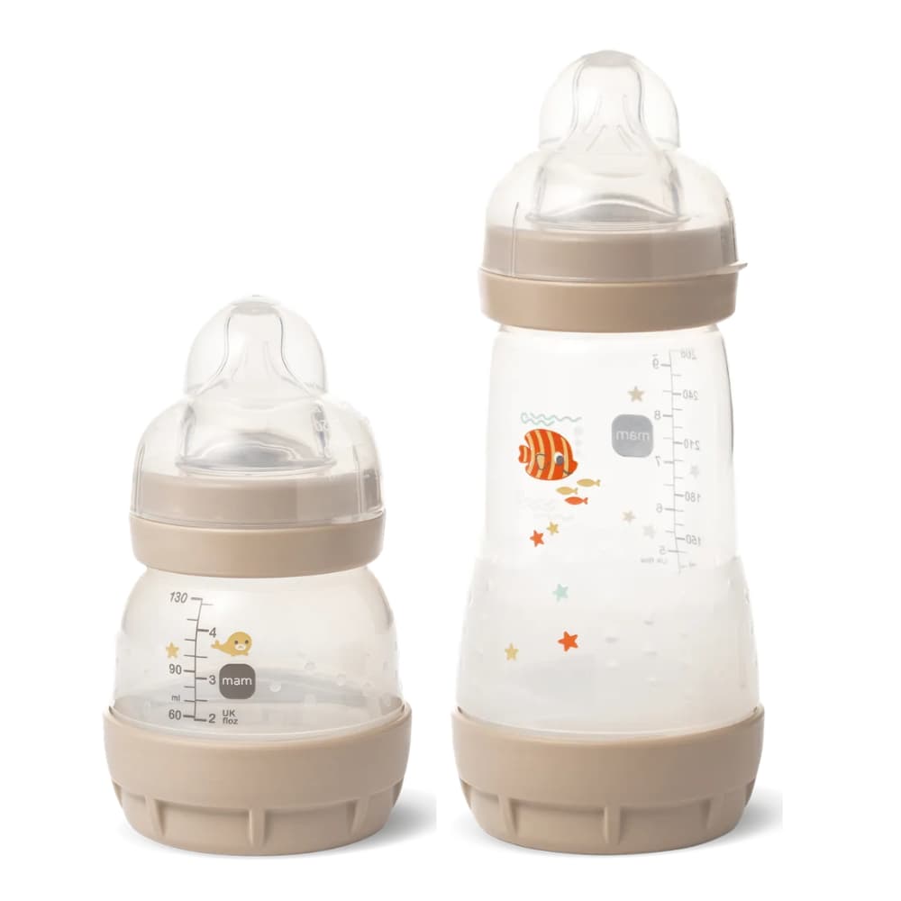 KIT 2 Mamadeiras Anticólica Mam Easy Start Bebê - 130/260 ml Creme Neutro