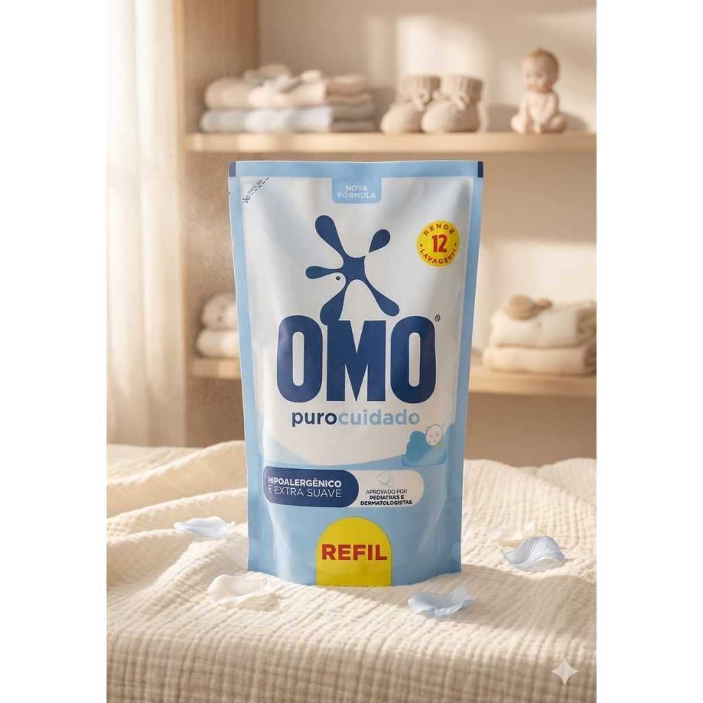 Sabão Líquido Omo Puro Cuidado Sachê Refil 900 ml Hipoalergênico