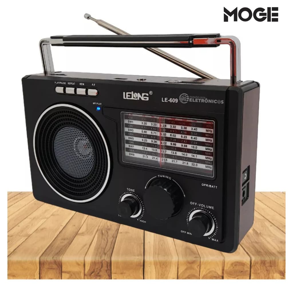 Rádio AM FM Bluetooth Retro 11 Bandas USB SD Recarregável | Lelong LE609