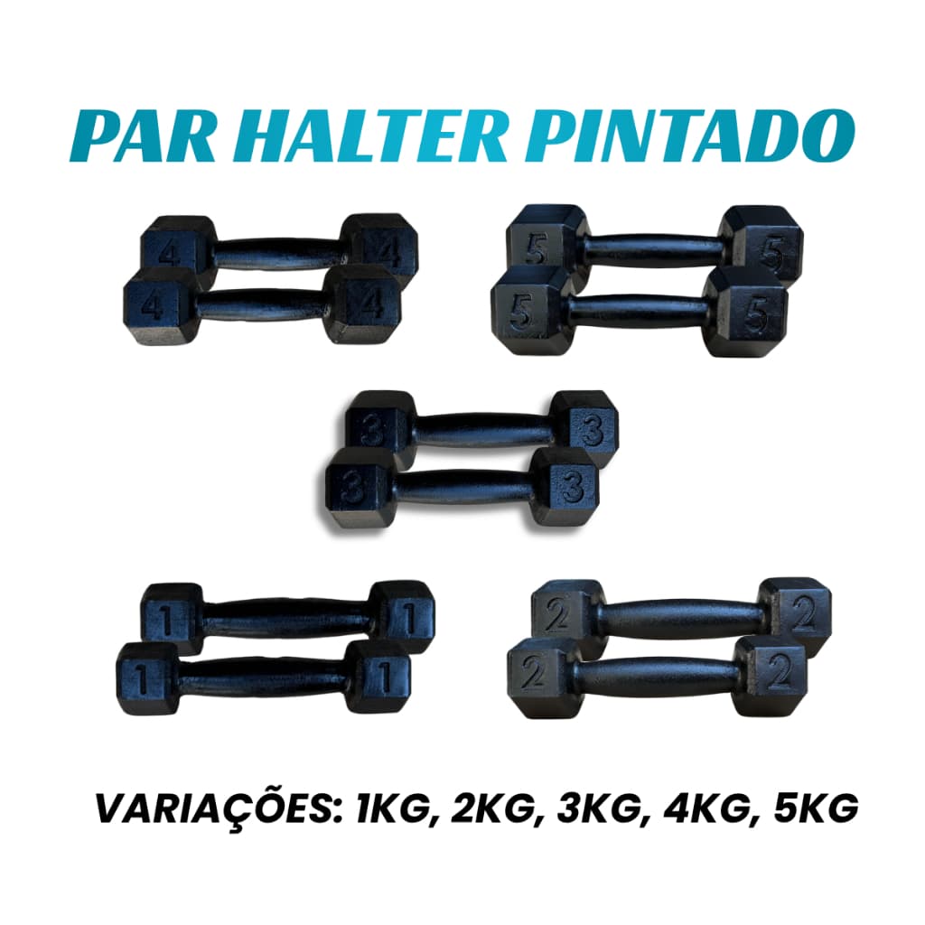 Par Halter Sextavado Pintado 1kg a 5kg - Peso de Academia Fitness Musculação Treino - Escolha o Seu Tamanho de 1 a 5kg