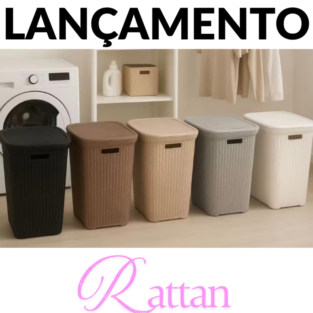 Cesto Telado Rattan 50 Litros Com Tampa Luxo ilumi