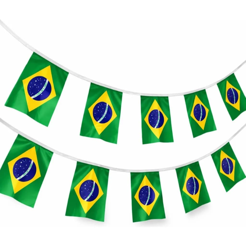 Varal De Bandeiras Do Brasil Copa Do Mundo 6/12m com 20/40 bandeirinhas 21x14cm Decoração Futebol