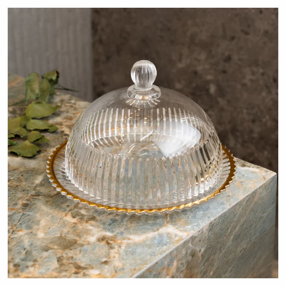 Queijeira 20cm de Cristal com Tampa e Fio de Ouro Império - (20856) Lyor