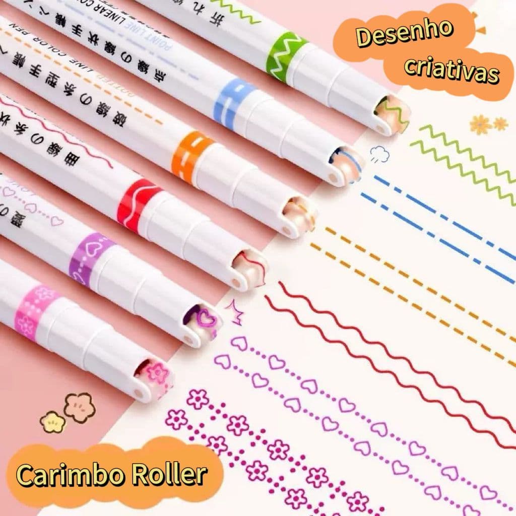 Kit 6 Cores Caneta Carimbo Roller Colorido Papelaria/Papelaria Fofa