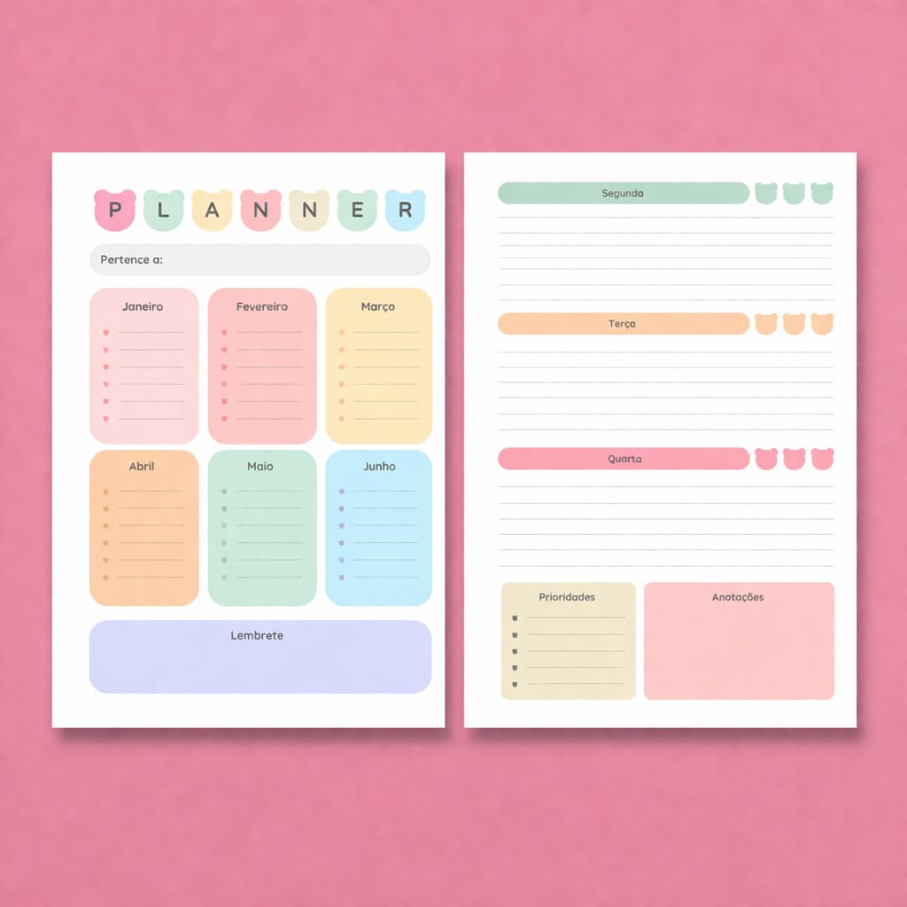 Planner A5 Refil Agenda Semanal 60 Folhas  - Caderno Disco Fichário Argolado