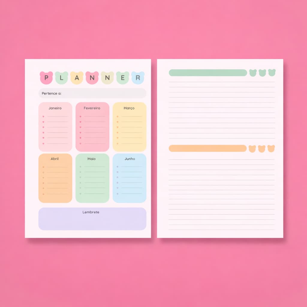 Planner A5 Refil Agenda Semanal 60 Folhas - Caderno Disco Fichário Argolado Sem Data