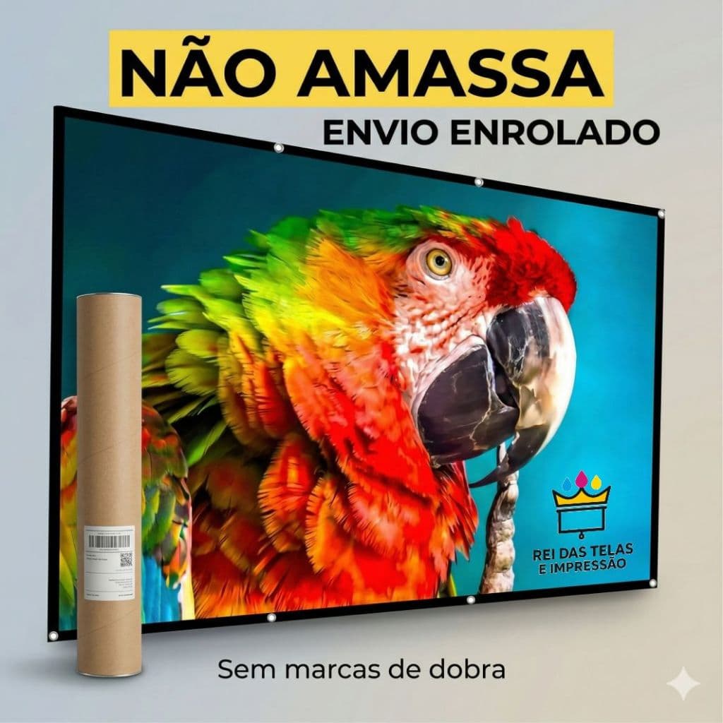 Tela de Projeção 150" Antirreflexo HD 4K para Projetor Cinema em Casa Lona com Ilhós Grande