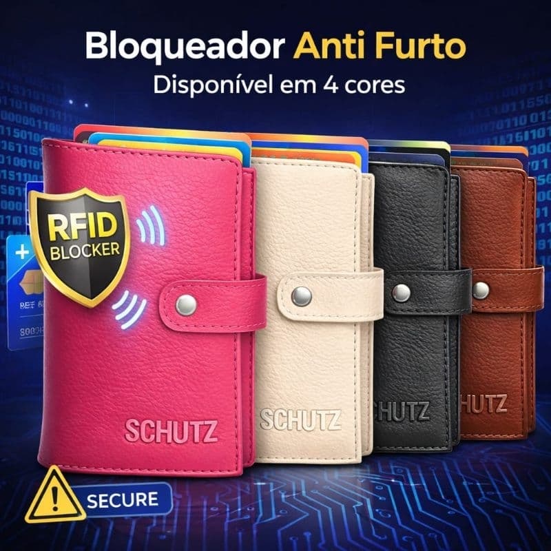 Carteira Feminina Porta Cartão Porta Documento com Botão e Bloqueador Anti Furto