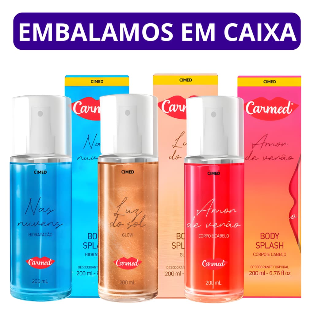 Carmed Body Splash Corporal Amor de Verão, Nas Nuvens, e Luz do Sol 200ml