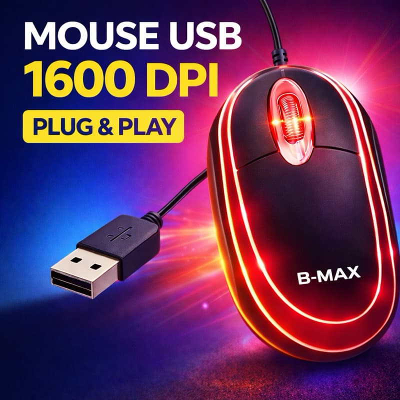Mouse USB 1600 DPI Plug & Play Para PC e Notebook – Pronto Para Uso