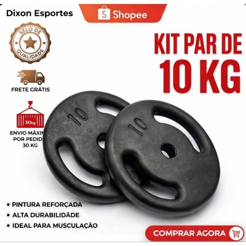 Par de Anilhas 10kg (2x10kg) Pintura Reforçada Academia Musculação Pronta Entrega Envio imediato.