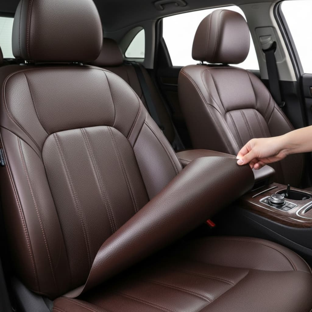 Adesivo Couro Sintético Marrom Escuro Premium Resistente Água Óleo Desgaste Removível para Sofá Assento Carro Carteira