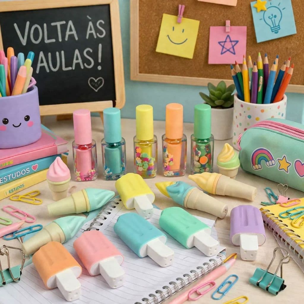 Marca Texto Fofo Candy Picolé Casquinha Esmalte Marcadores Texto Papelaria Fofa Material Escolar