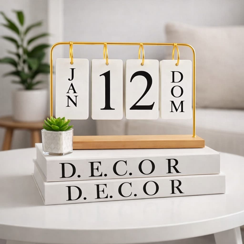 Calendário de Mesa Decorativo com Plaquinhas Preto Dourado Permanente Escritório Clínica