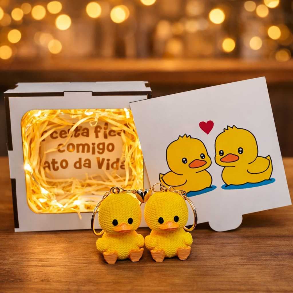 Presente Criativo Namorados Kit Chaveiro Casal Pato Da Vida Personalizado Caixa
