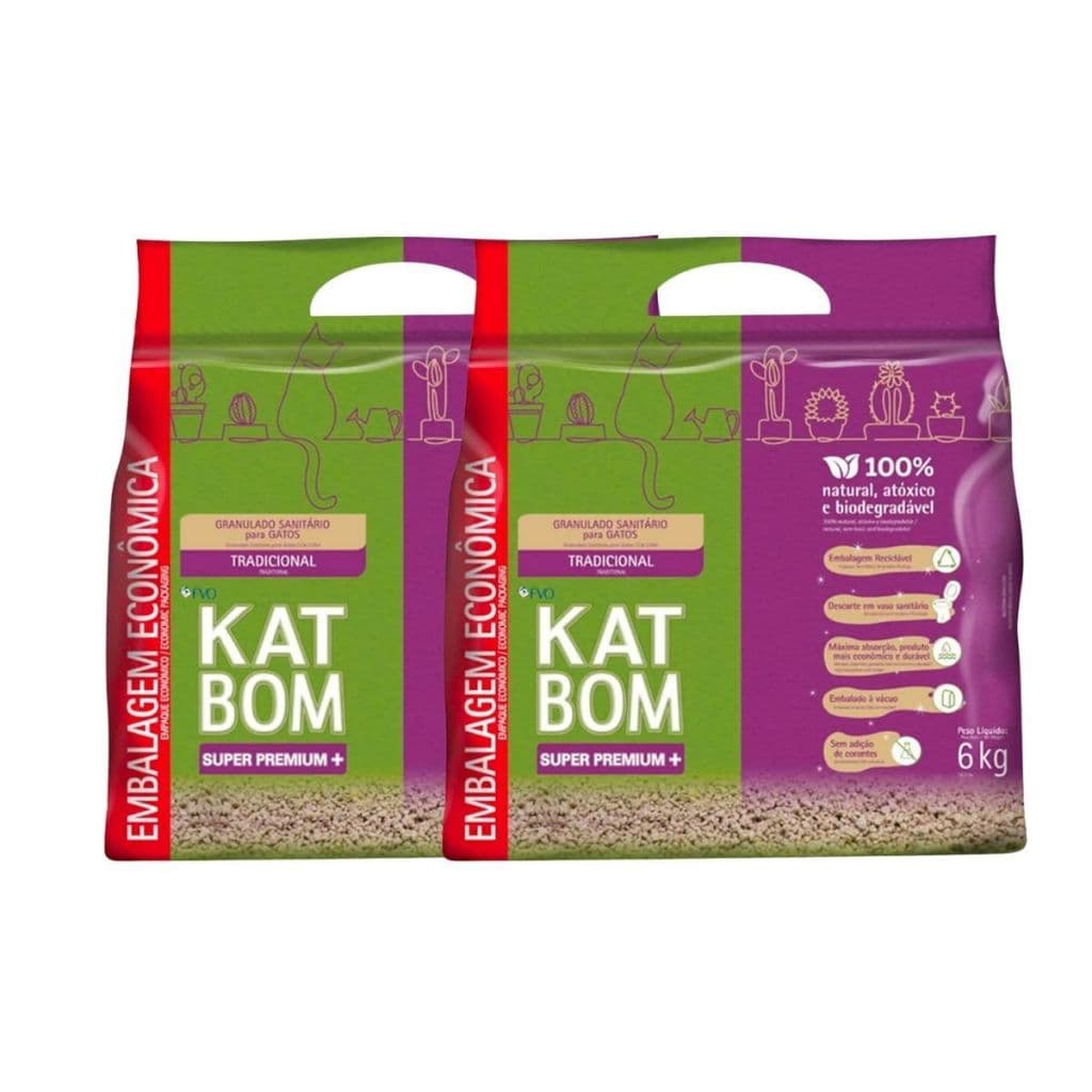 Kit 2 Katbom Tradicional Granulado Sanitário Gatos - 6 Kg