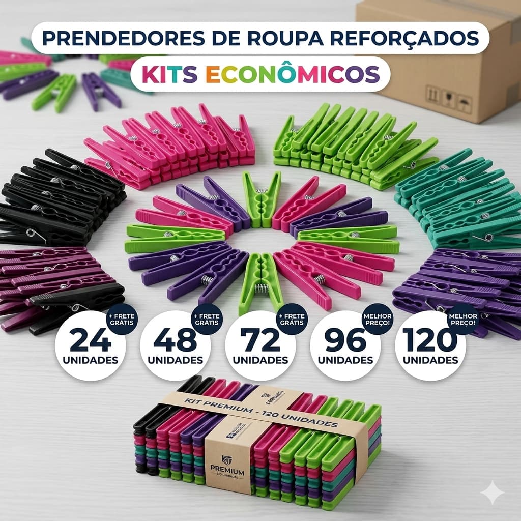 Pregador de plástico para rouoa até 120 unidades com mola de aço resistente  Prendedor para roupa
