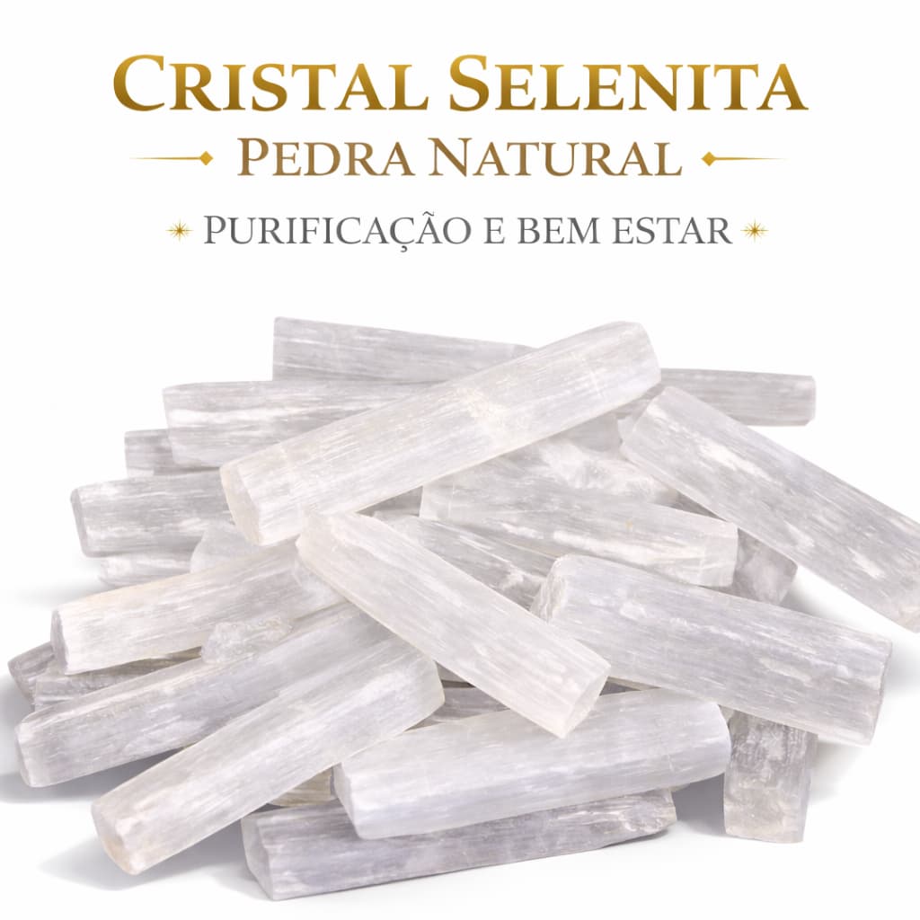 Cristal Selenita Pedra Natural para Purificação Limpeza Energética Bem Estar Paz até 5cm