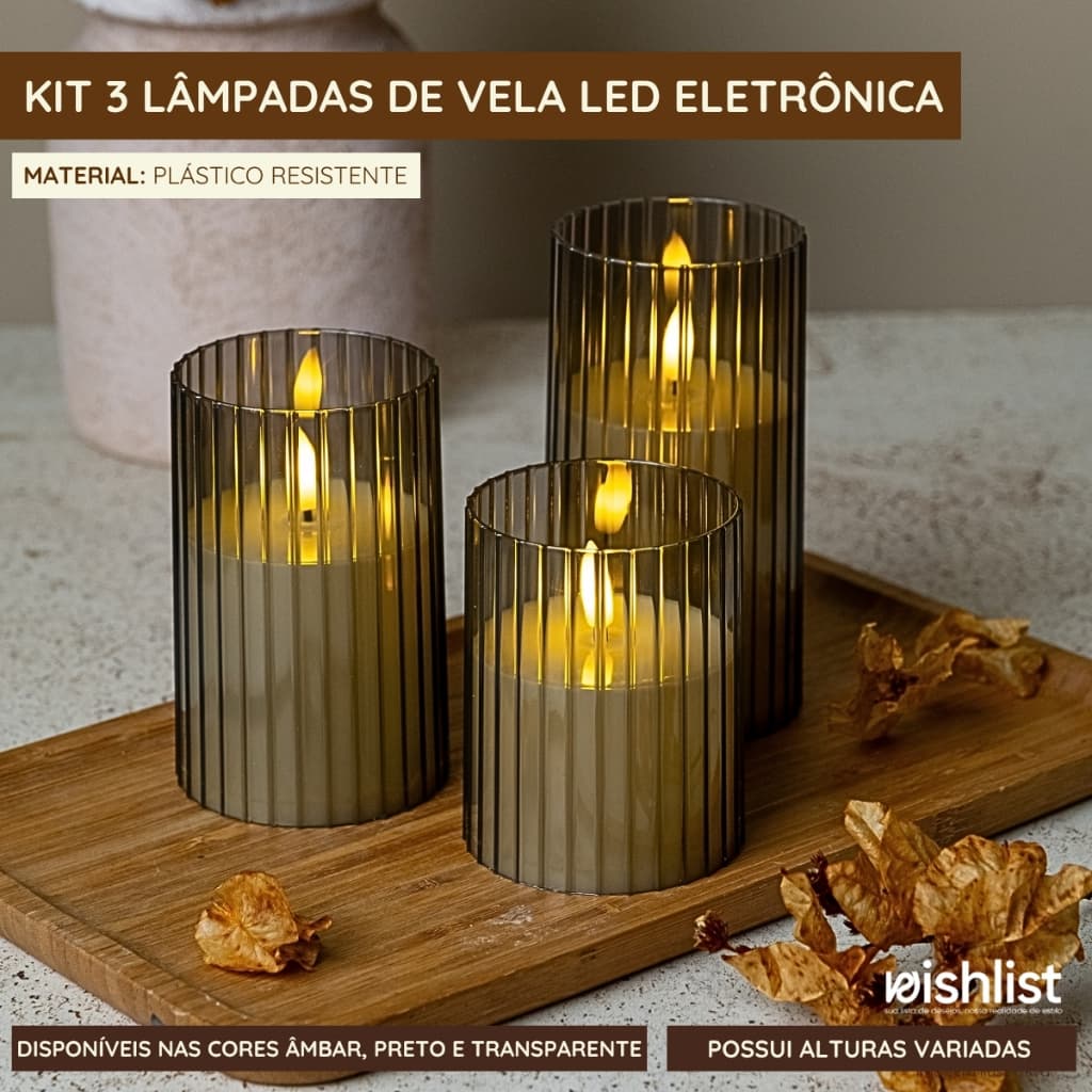 Kit 3 Lâmpadas de Vela Led Eletrônica Decoração Festa A Pilha
