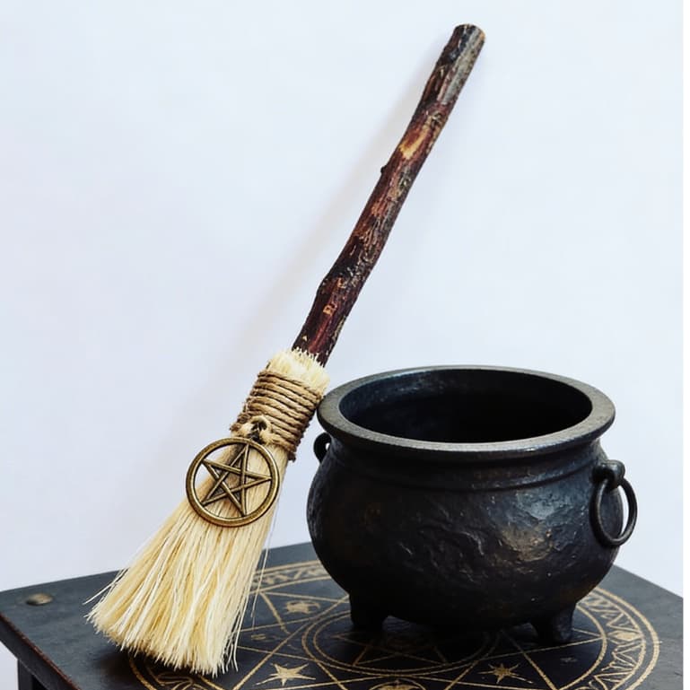 Vassoura de Bruxa, artesanal, Wicca.