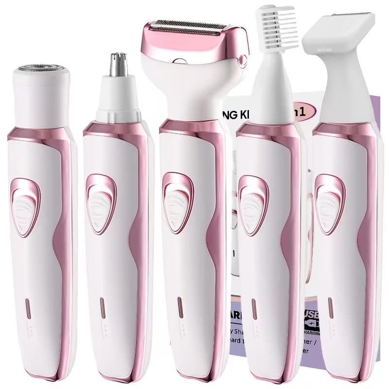 Barbeador Elétrico Feminino 4 em 1 Recarregável, Kit de Aparição para Rosto, Nariz, Pernas e Axilas, Máquina de Barbear