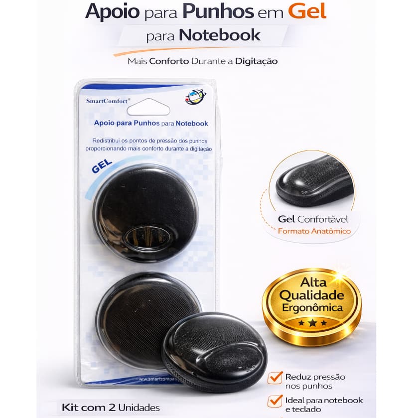 Kit 2 Apoios de Punho em Gel para Notebook e Teclado – Ergonômico com Base Antiderrapante