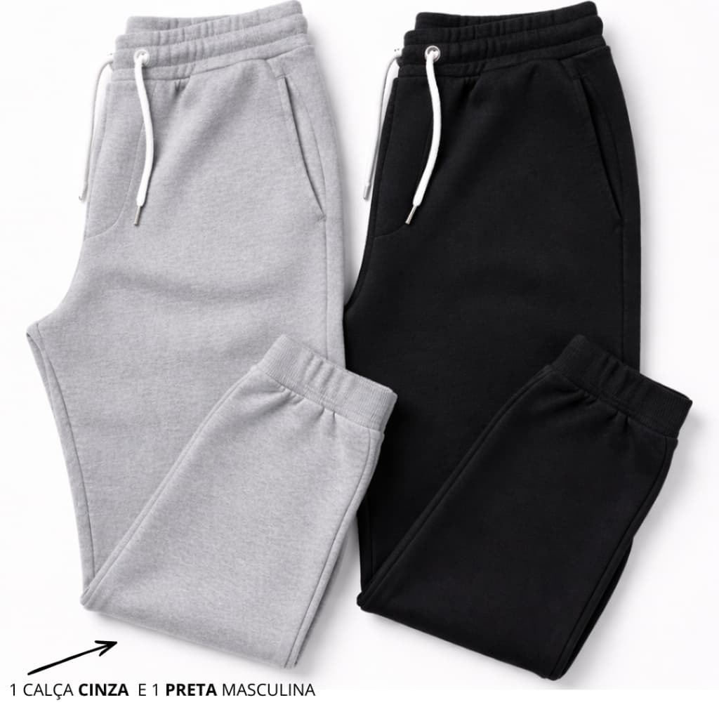 Kit Calça Moletom Masculina Algodão – Lisa com Bolso