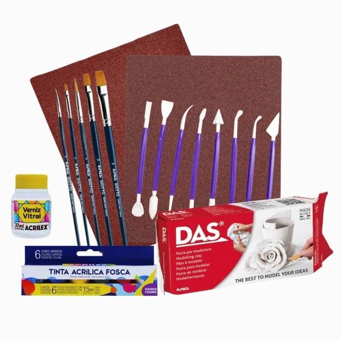 Massa Fria Branca 500g Lixa Pincel T.Acrílica VernizP Esteca Color