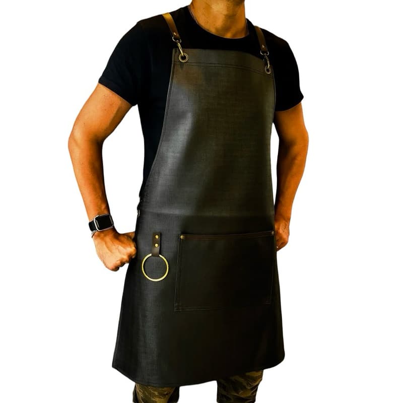 Avental em Courino Preto Impermeável Profissional Resistente para Churrasco, Barbearia, Bar e Cozinha