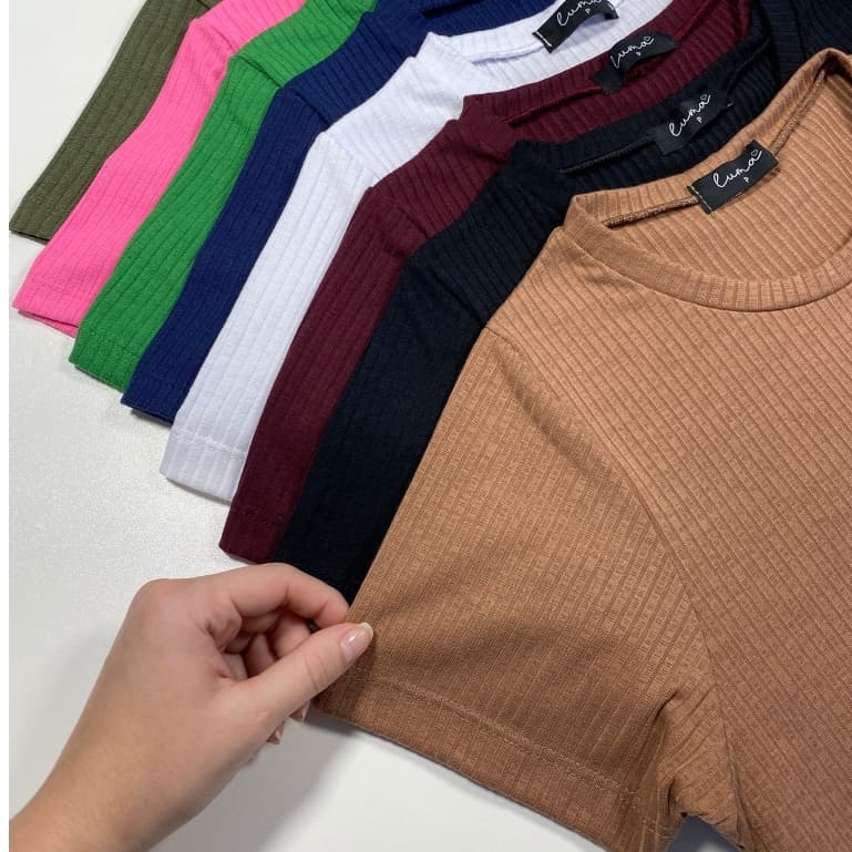 Top Cropped Manga Curta Verão Ribana Canelada Básico Feminino Dia a Dia  Premium T-shirt Curta Casual Elastano Versátil