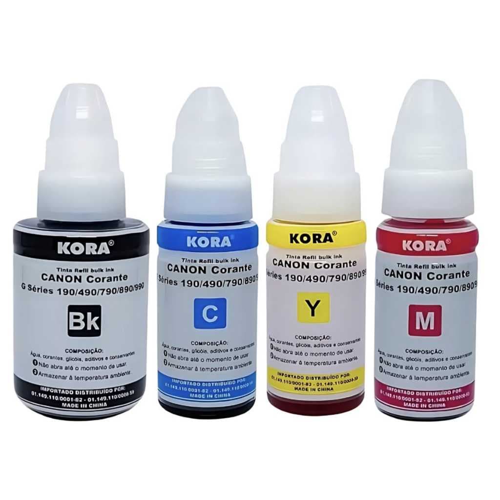 KIT 4 REFIL TINTA  CANON GI-190 G3110/G2010/G3100/G1100/G3111/G3102/G4100/G4102/G4110/G4111