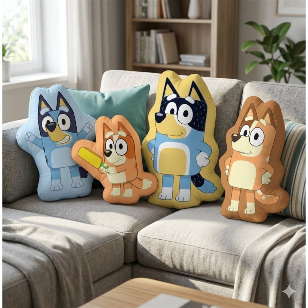 Almofadas Bluey e Família - Bingo Bandit Chilli Grande 48x40cm Macia