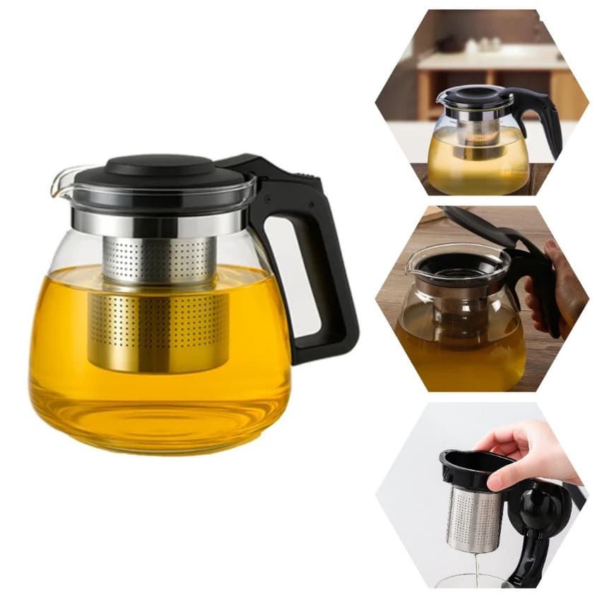 Chaleira Bule 900ml Com Infusor De Chá Inoxidável Vidro Resistente Capacidade 900 ml
