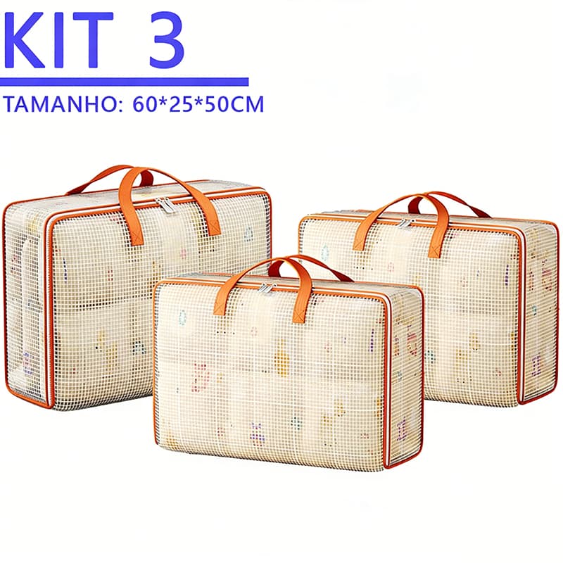 KIT 3 Saco Organizador para Edredom e Cobertor PVC Transparente 60x50x20cm Anti Poeira e Umidade
