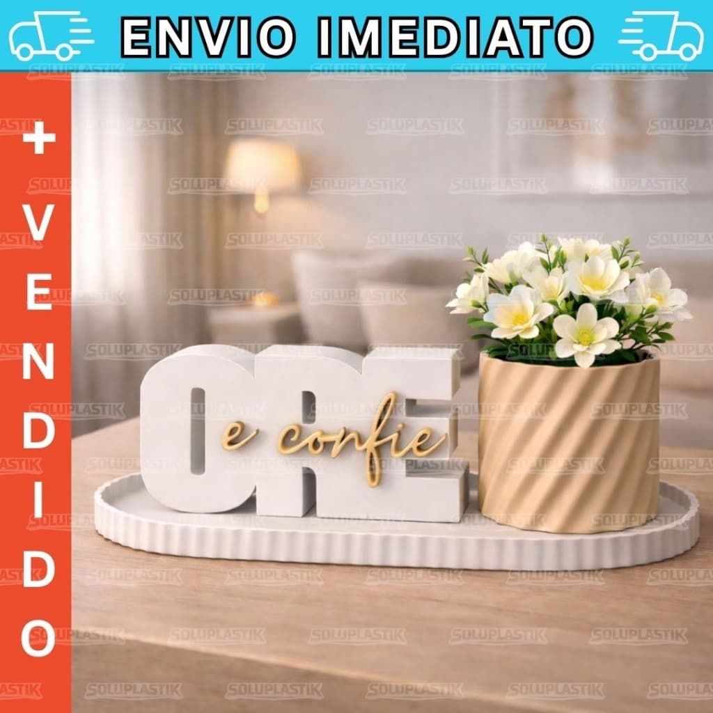 Kit Decorativo “Ore e Confie” com Vaso e Bandeja Fé, Design Moderno Decoração Minimalista