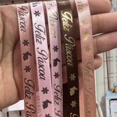 FITA DE CETIM FELIZ PÁSCOA - 10MM - 10 METROS