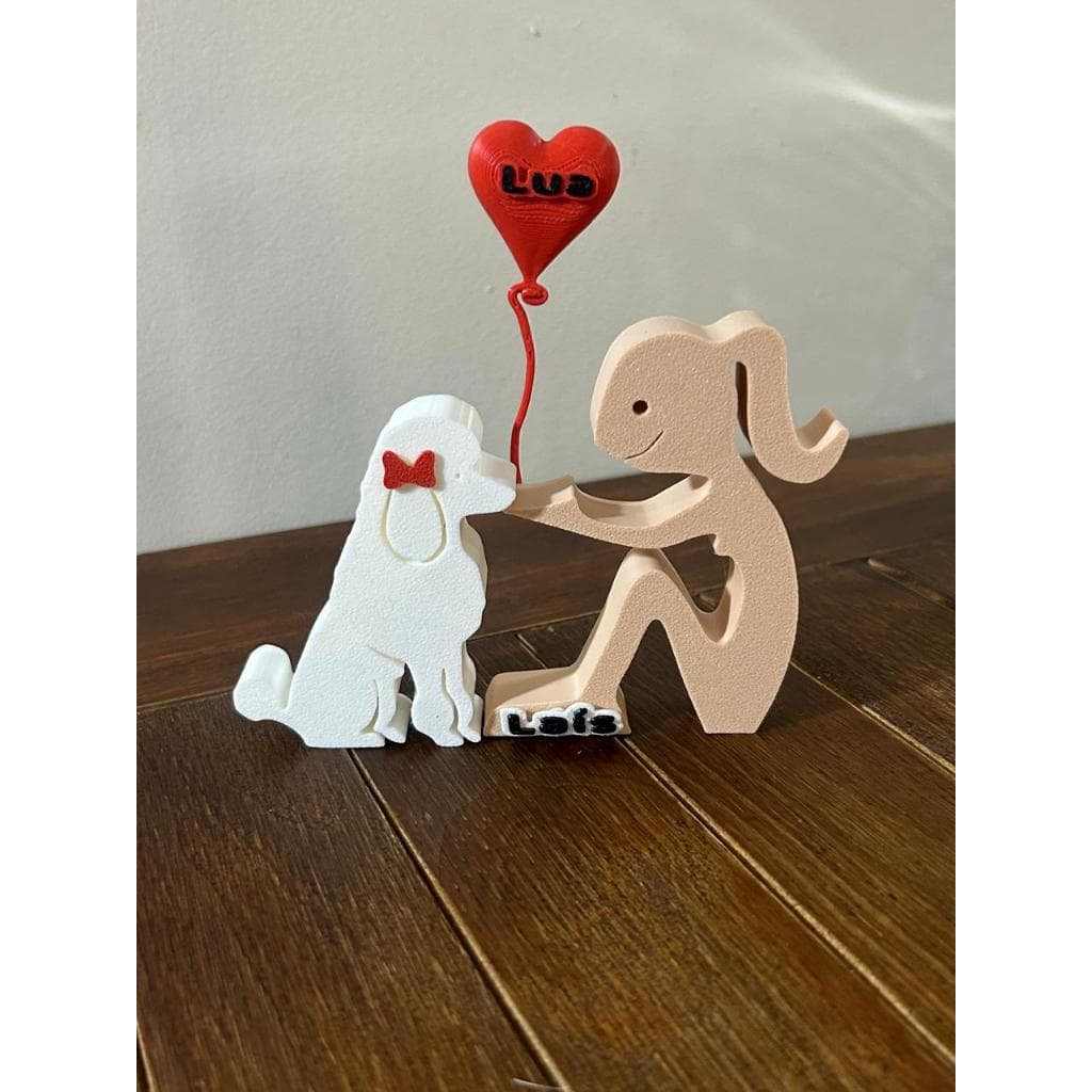 Escultura  personalizada com gravação de nome do Humano e pet cão raça Poodle -   Decoração Amor Pet
