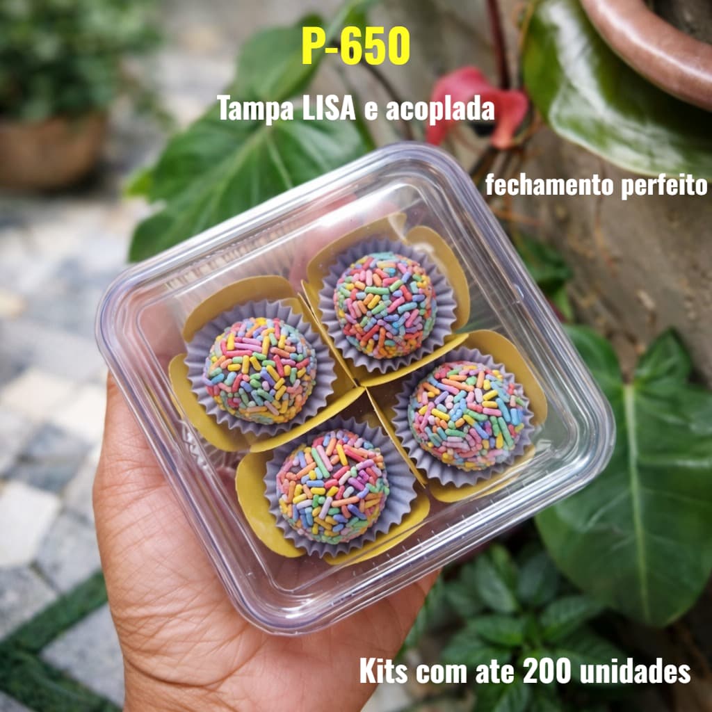 50~200 Embalagens Plástica [ P-650 200ML ] com Tampa Lisa e Acoplada para Doces e Brigadeiros