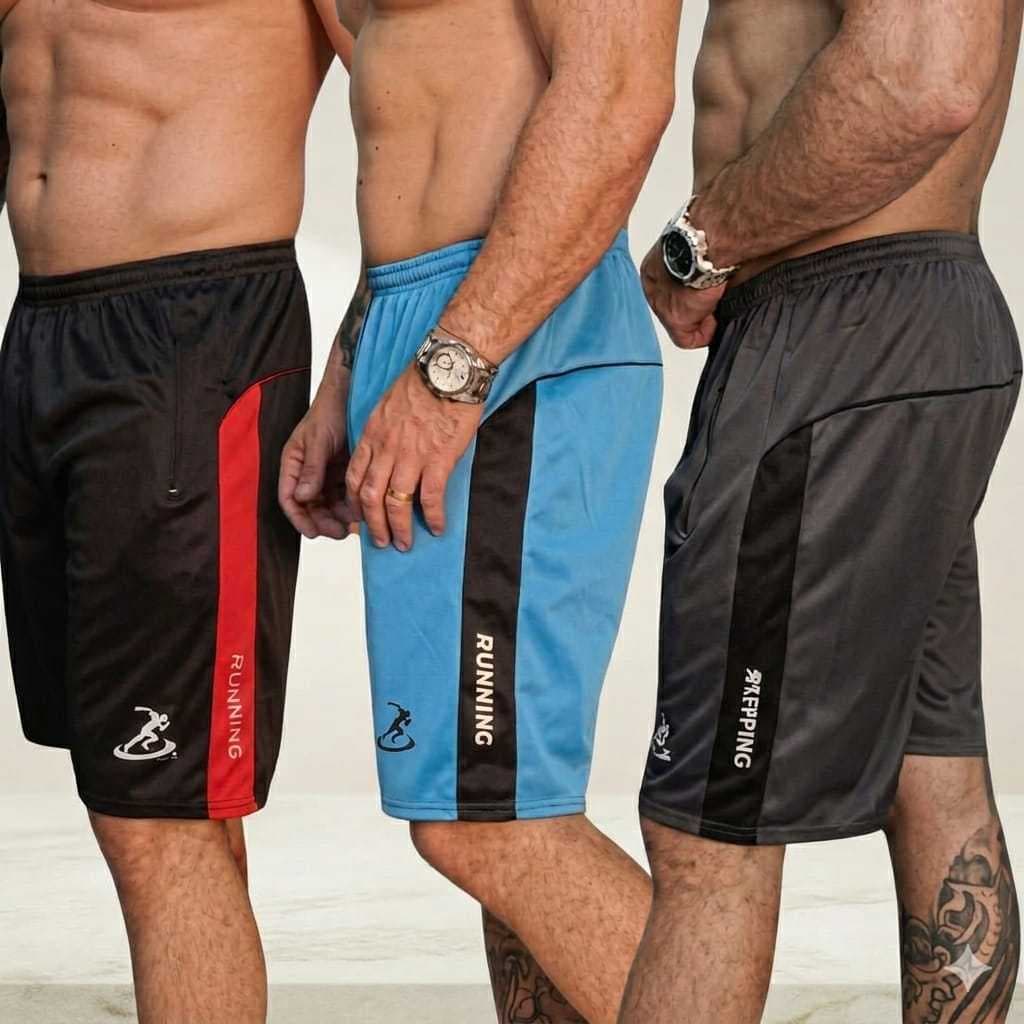 Kit 3 Bermuda Masculina Short Chimpa Dry Fit Com Ziper No Bolso Para Academia Corrida e Passeio