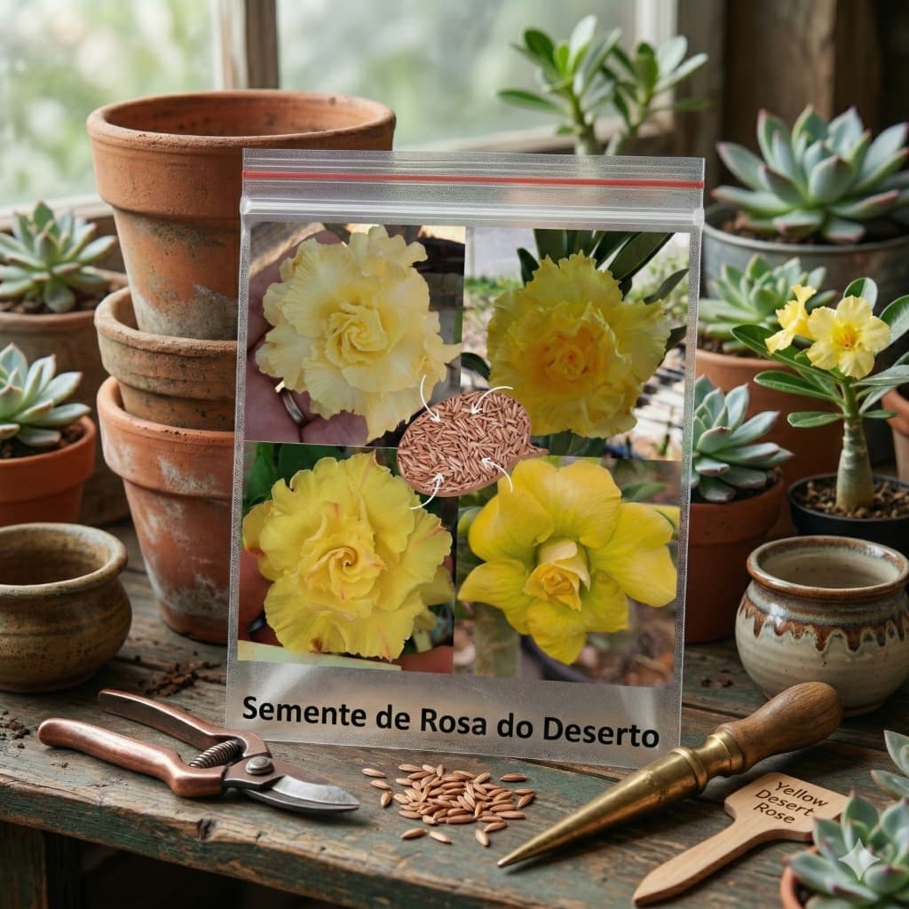 18 Sementes De Rosa Do Deserto Amarela Dobrada/tripla