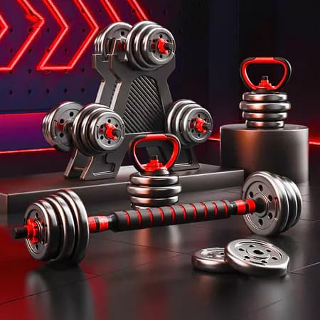 15KG Kit Halteres Barra Kettlebell 6 em 1Equipamentos de ginástica para casa